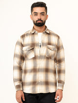 Off White Checks 2 Pockets Full Sleeves Combed Cotton Shirt