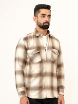 Off White Checks 2 Pockets Full Sleeves Combed Cotton Shirt