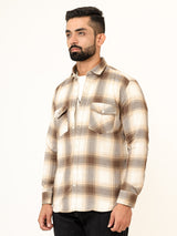 Off White Checks 2 Pockets Full Sleeves Combed Cotton Shirt