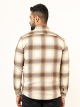 Off White Checks 2 Pockets Full Sleeves Combed Cotton Shirt