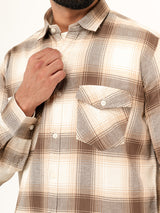 Off White Checks 2 Pockets Full Sleeves Combed Cotton Shirt