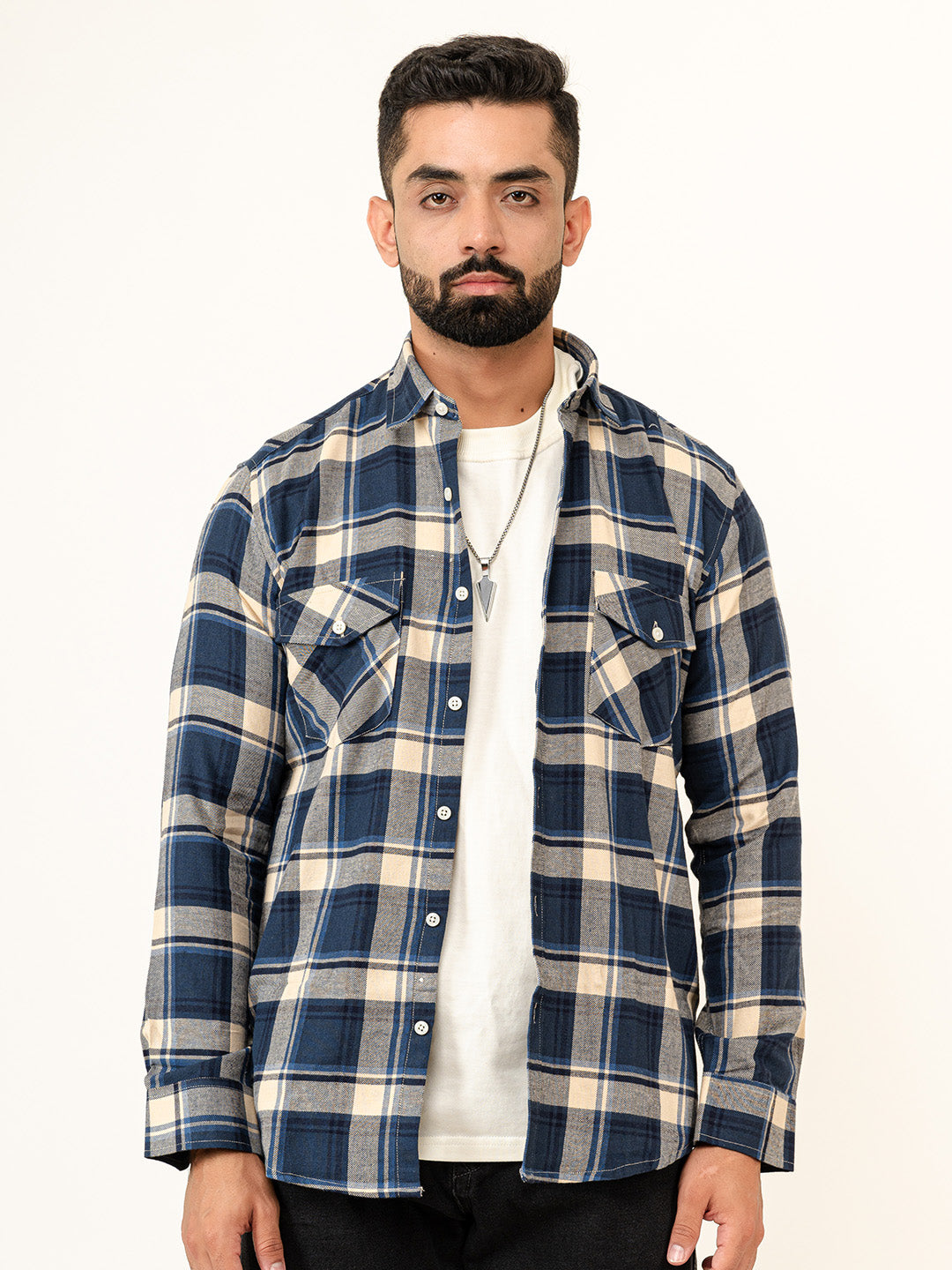 Blue Checks 2 Pockets Full Sleeves Combed Cotton Shirt