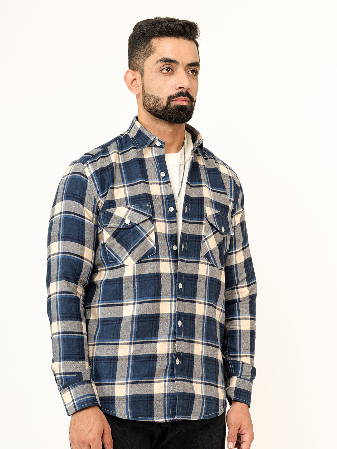 Blue Checks 2 Pockets Full Sleeves Combed Cotton Shirt