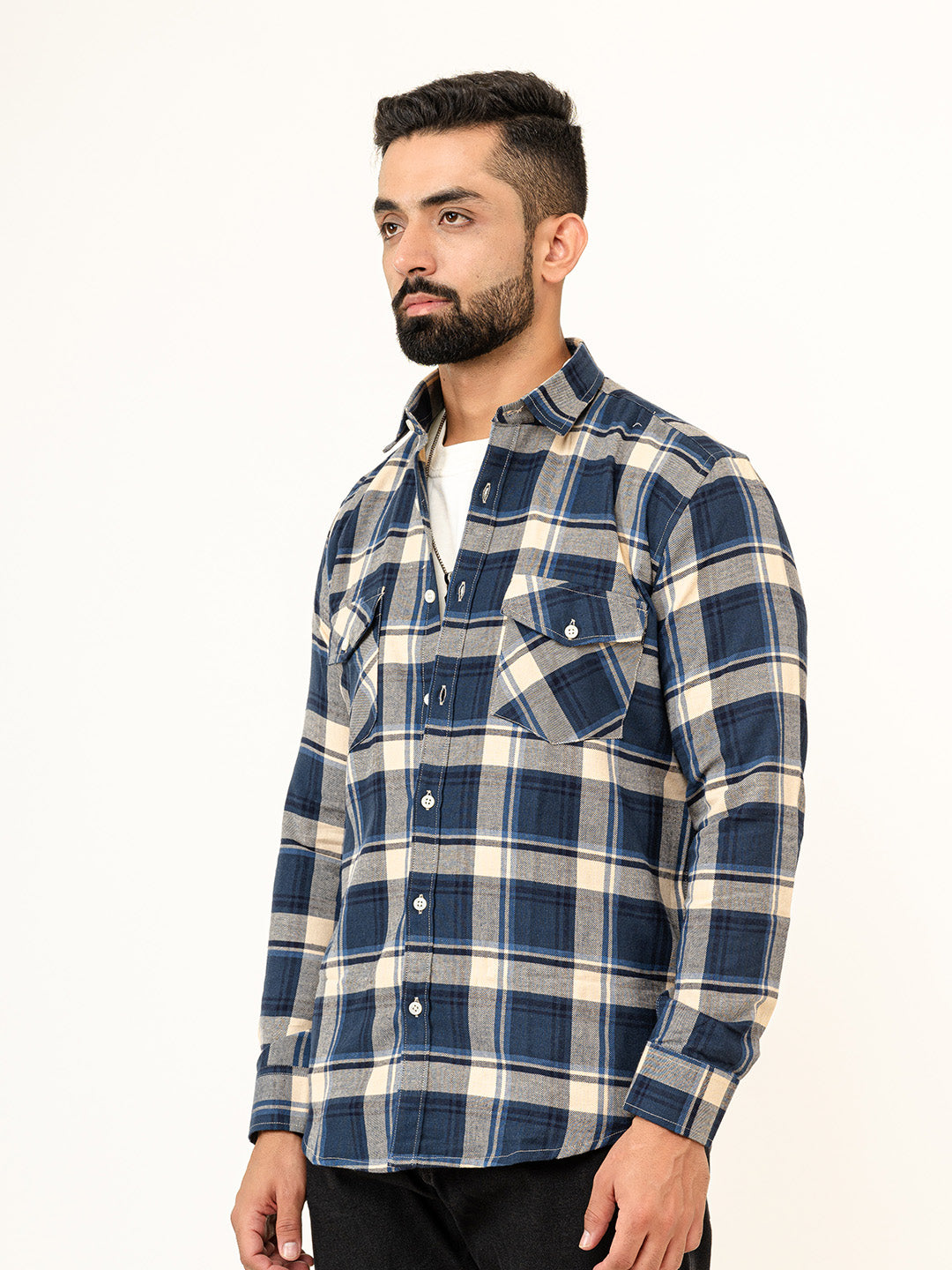 Blue Checks 2 Pockets Full Sleeves Combed Cotton Shirt