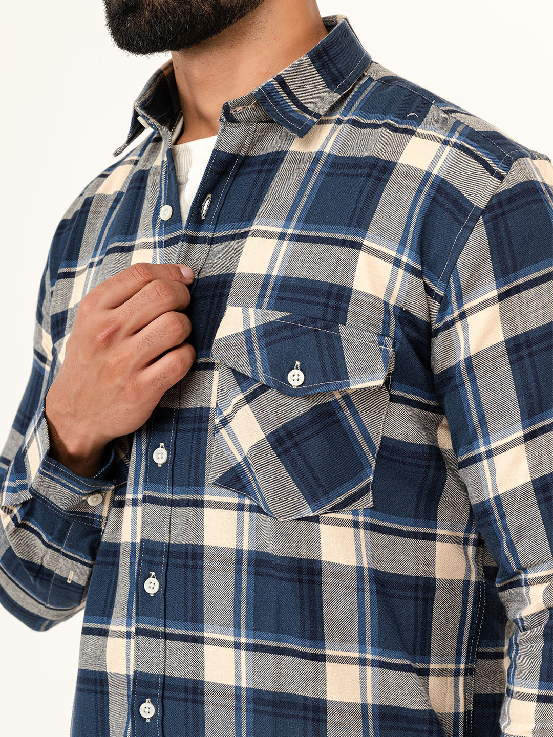 Blue Checks 2 Pockets Full Sleeves Combed Cotton Shirt