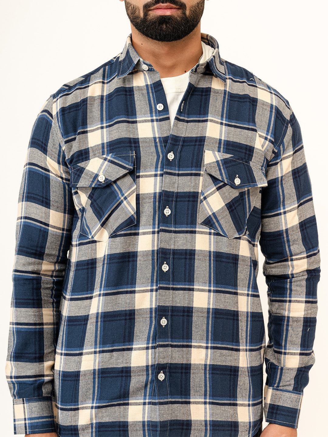 Blue Checks 2 Pockets Full Sleeves Combed Cotton Shirt