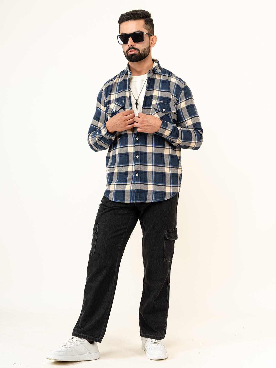 Blue Checks 2 Pockets Full Sleeves Combed Cotton Shirt