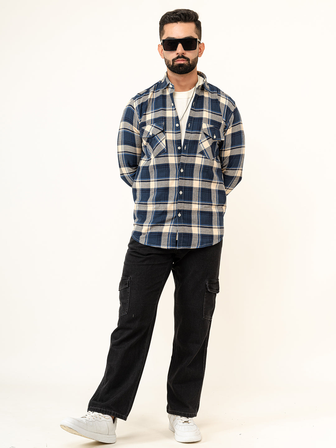 Blue Checks 2 Pockets Full Sleeves Combed Cotton Shirt