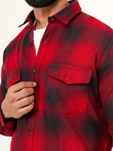 Red Checks 2 Pockets Full Sleeves Combed Cotton Shirt