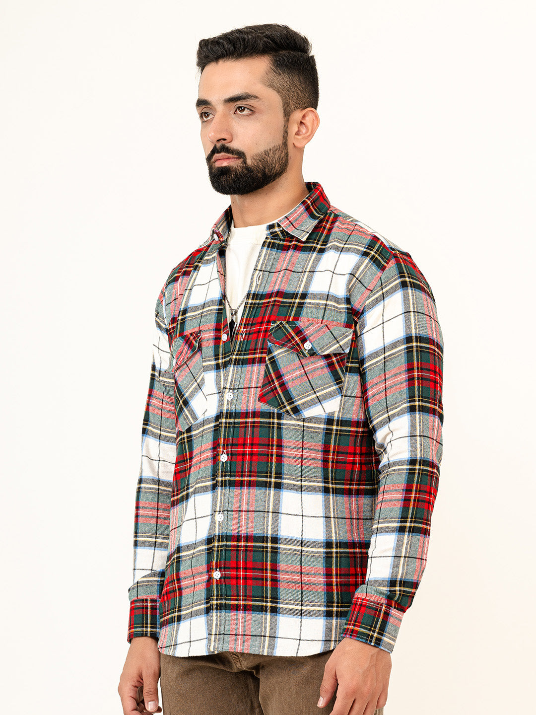 Multi Checks 2 Pockets Full Sleeves Combed Cotton Shirt