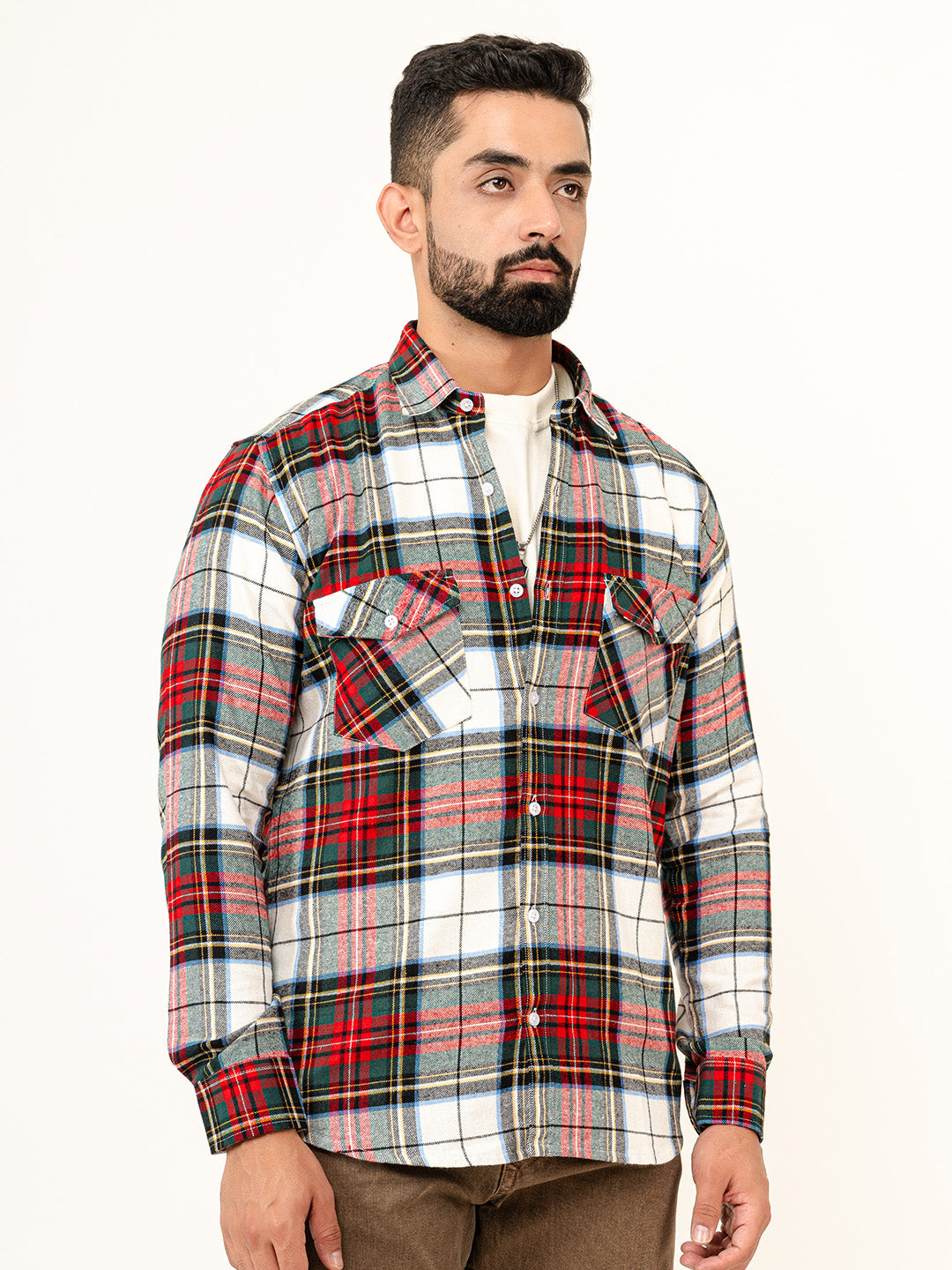 Multi Checks 2 Pockets Full Sleeves Combed Cotton Shirt