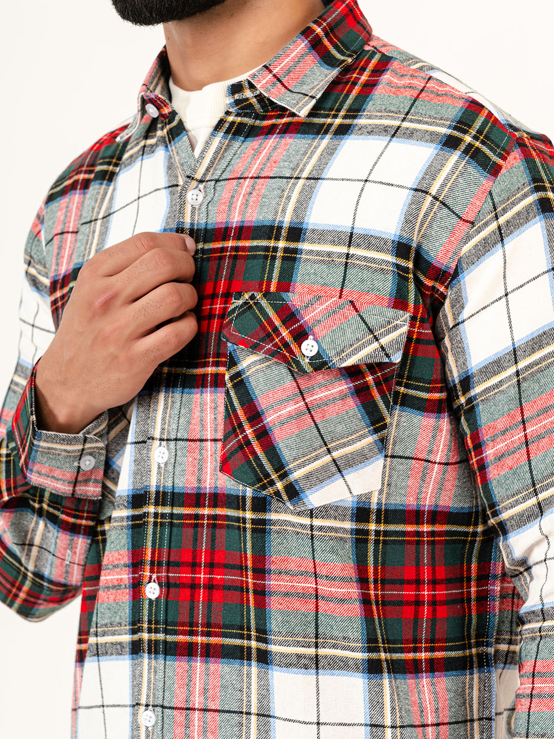 Multi Checks 2 Pockets Full Sleeves Combed Cotton Shirt