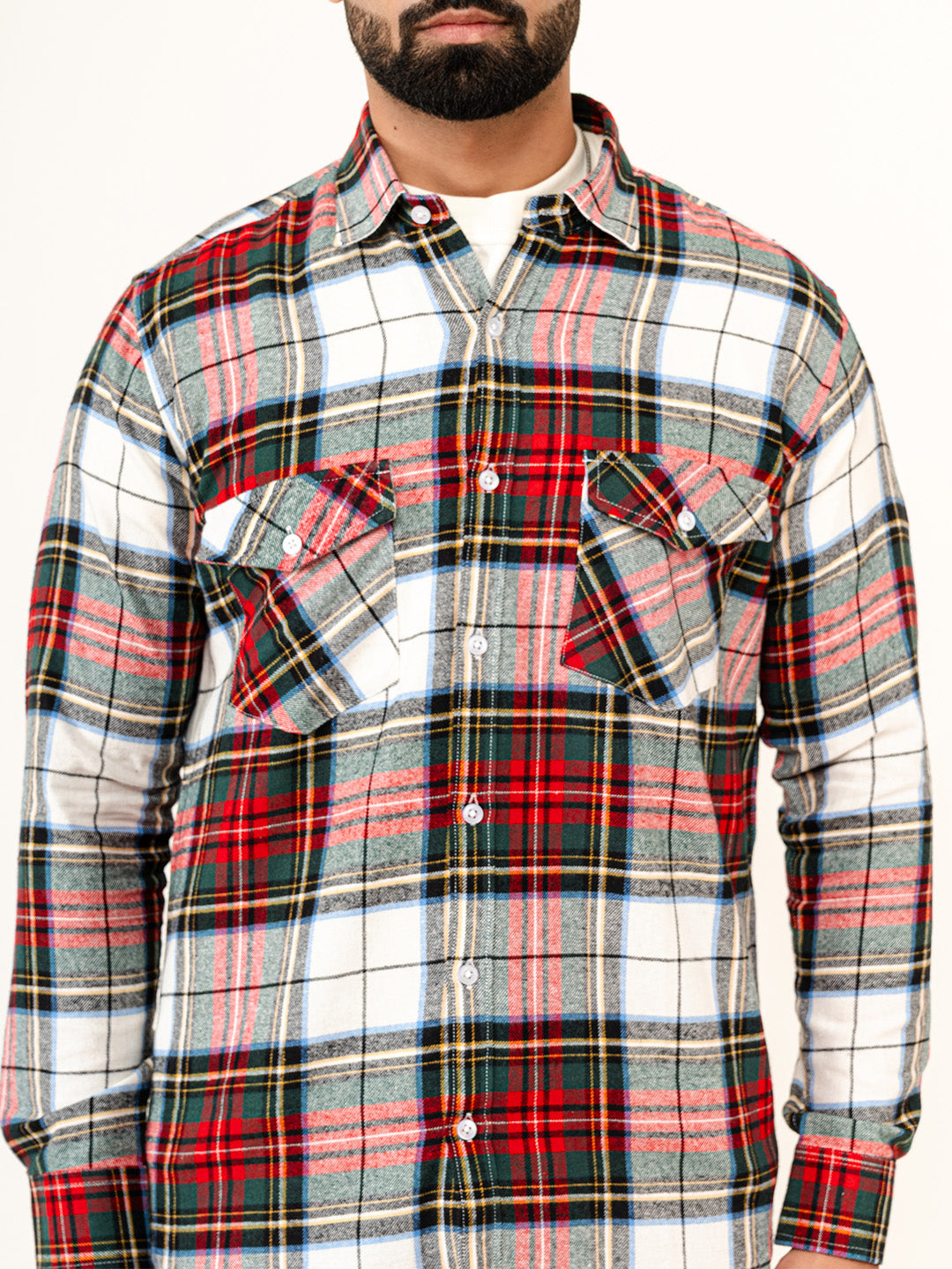 Multi Checks 2 Pockets Full Sleeves Combed Cotton Shirt