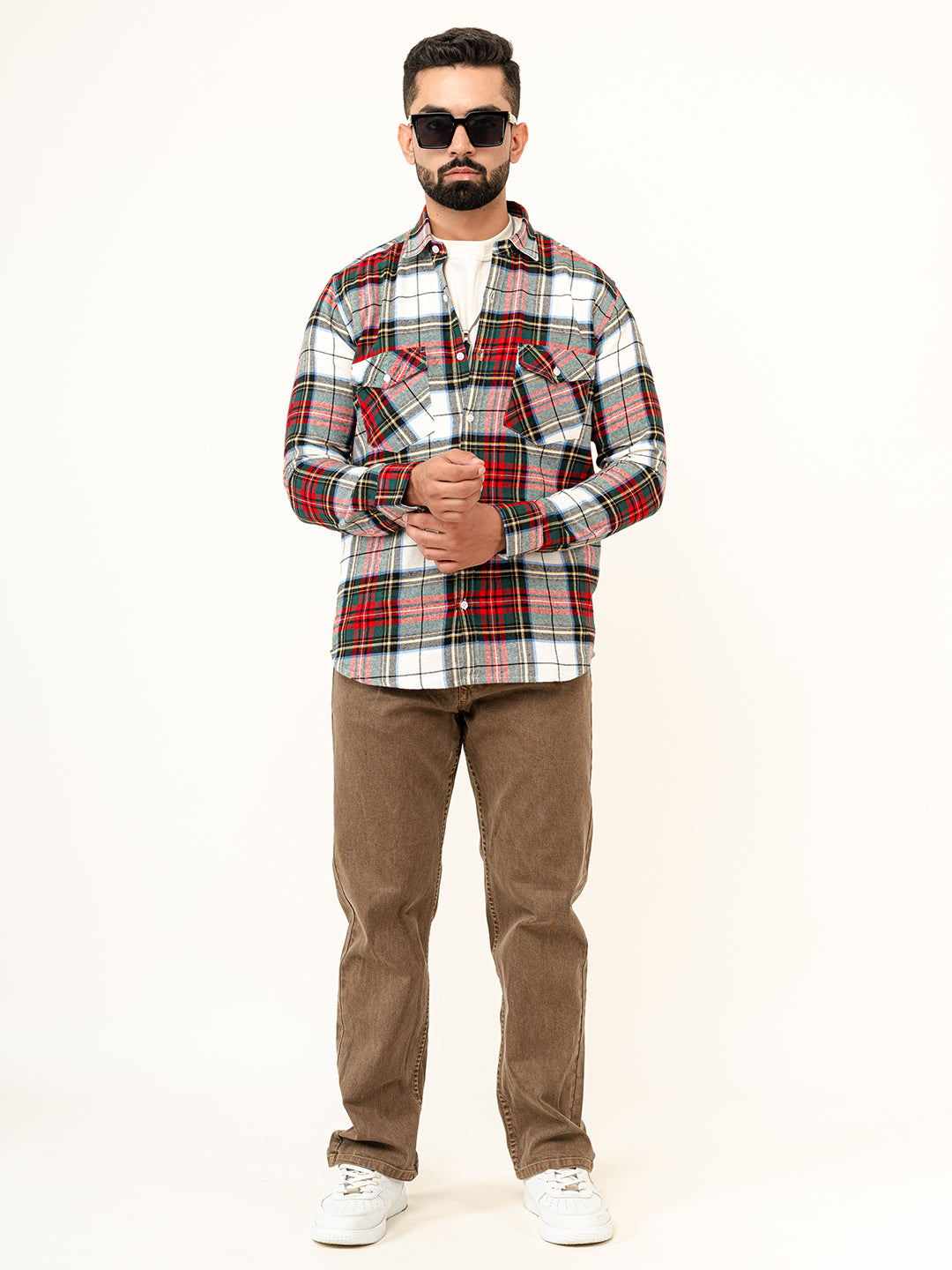 Multi Checks 2 Pockets Full Sleeves Combed Cotton Shirt