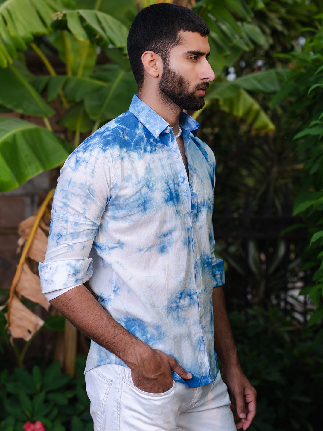 Blue Tie-Dye Full Sleeves Cotton Shirt