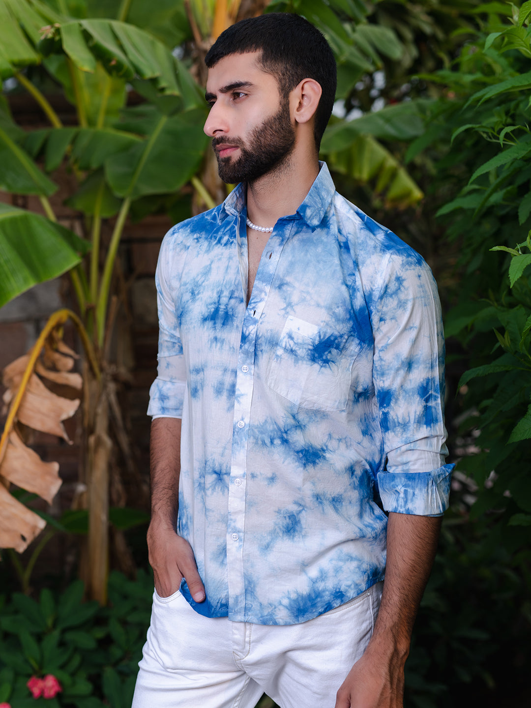 Blue Tie-Dye Full Sleeves Cotton Shirt