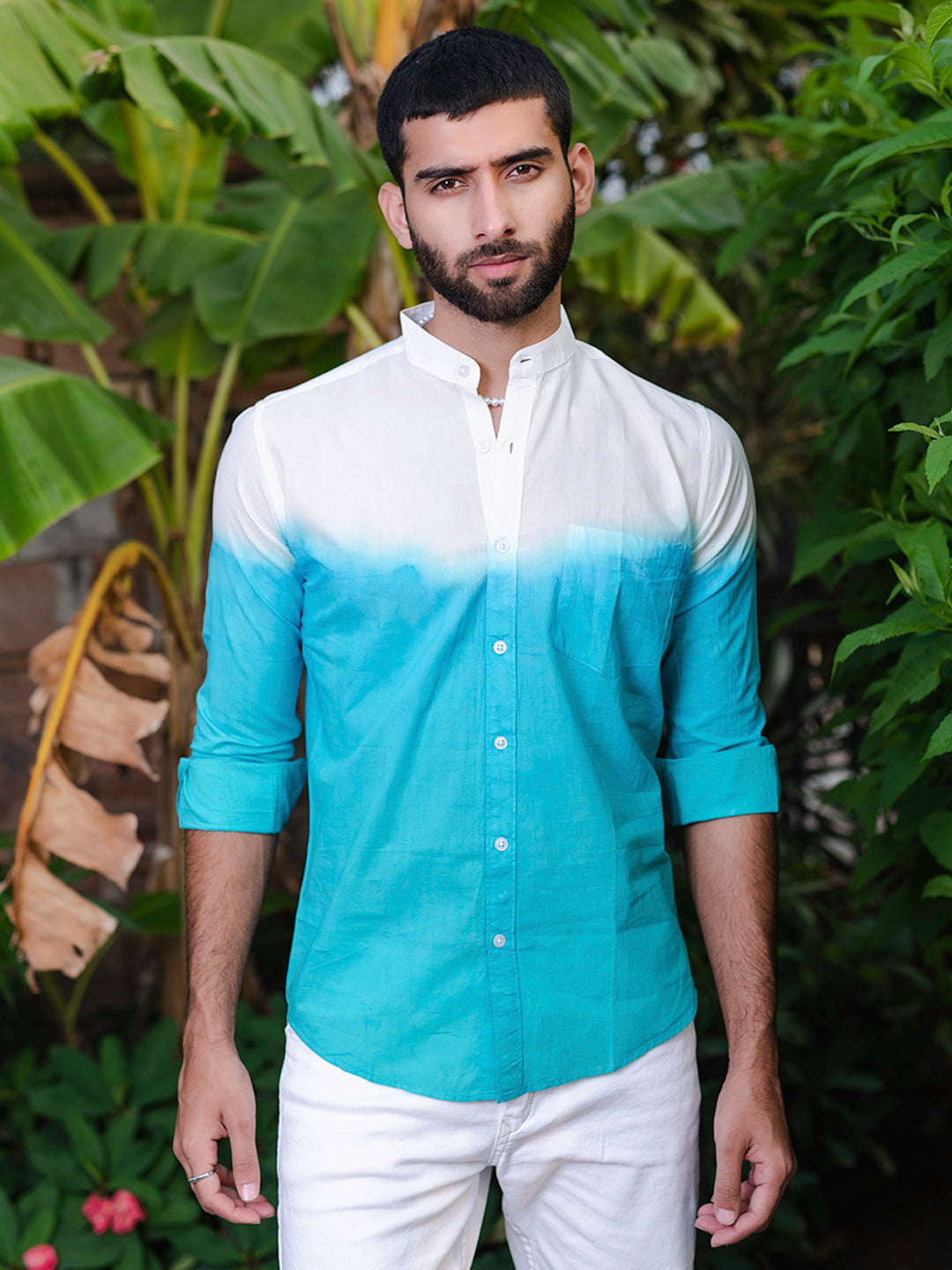 Ocean Blue Tie-Dye Full Sleeves Cotton Shirt