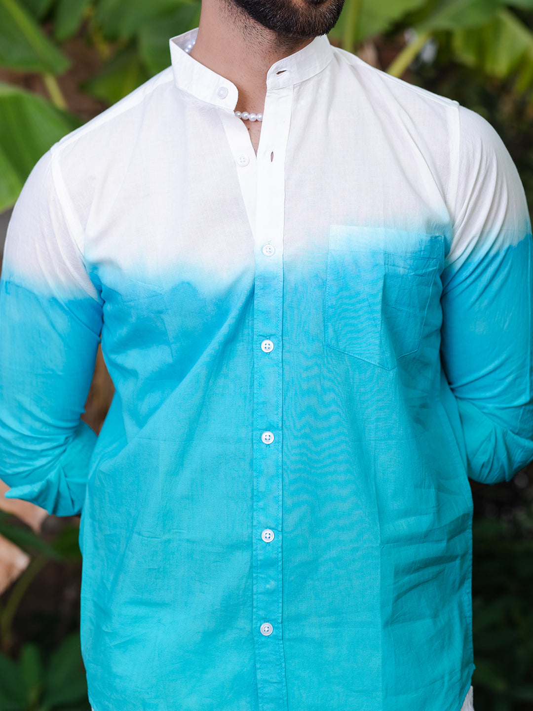 Ocean Blue Tie-Dye Full Sleeves Cotton Shirt