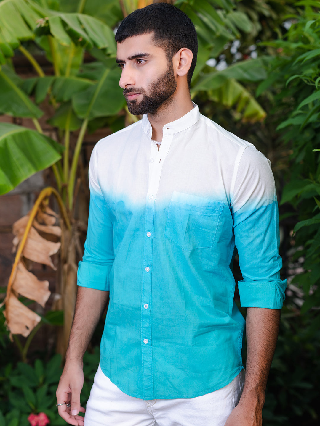 Ocean Blue Tie-Dye Full Sleeves Cotton Shirt