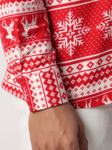 Red Christmas Reindeer  Full Sleeves Flannel Printed Shirt