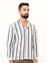 White Full Sleeves Cotton Striped Shirt