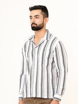 White Full Sleeves Cotton Striped Shirt