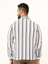 White Full Sleeves Cotton Striped Shirt