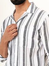 White Full Sleeves Cotton Striped Shirt