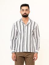 White Full Sleeves Cotton Striped Shirt