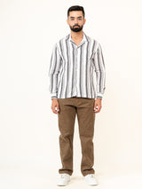 White Full Sleeves Cotton Striped Shirt