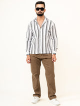 White Full Sleeves Cotton Striped Shirt