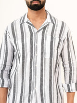 White Full Sleeves Cotton Striped Shirt