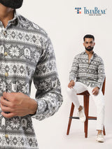 Grey Bear Snowflakes Full Sleeves Flannel Printed Shirt