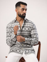 Grey Bear Snowflakes Full Sleeves Flannel Printed Shirt