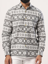 Grey Bear Snowflakes Full Sleeves Flannel Printed Shirt