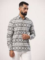 Grey Bear Snowflakes Full Sleeves Flannel Printed Shirt