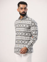 Grey Bear Snowflakes Full Sleeves Flannel Printed Shirt