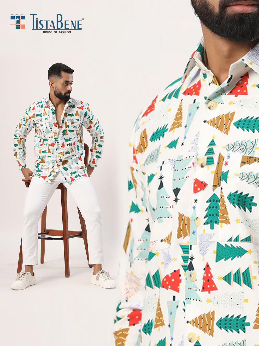 White Christmas Tree Full Sleeves Flannel Printed Shirt