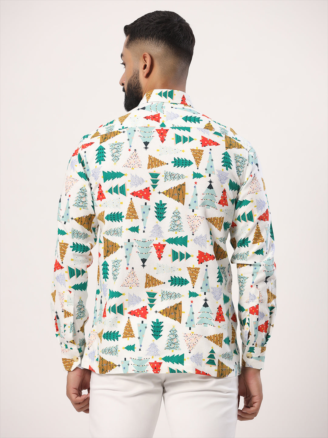 White Christmas Tree Full Sleeves Flannel Printed Shirt