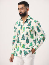 White Christmas Tree Printed Full Sleeves Flannel Shirt