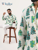 White Christmas Tree Printed Full Sleeves Flannel Shirt