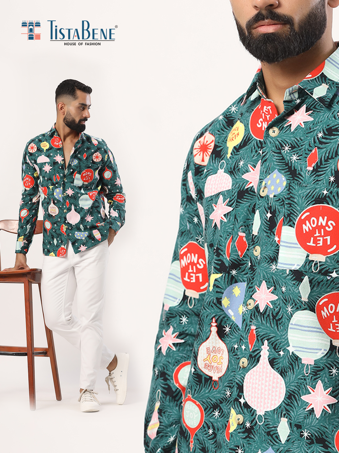 Green Christmas Tree Printed Full Sleeves Flannel Shirt