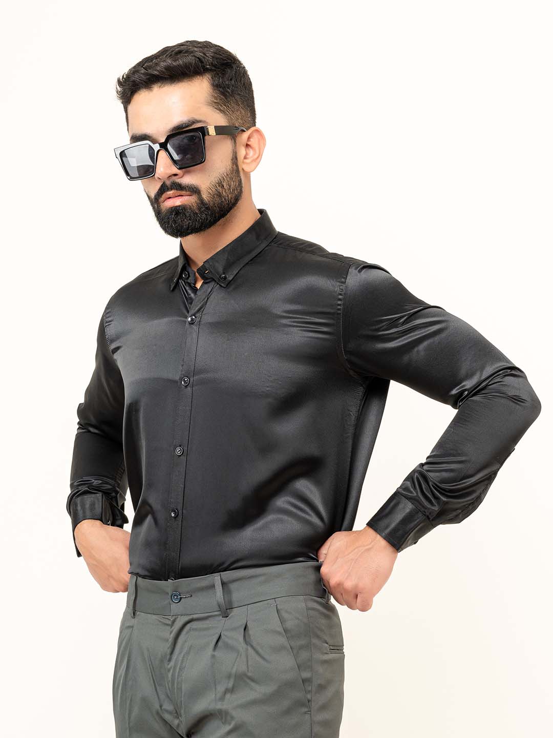 Black Full Sleeves Crepe Shirt