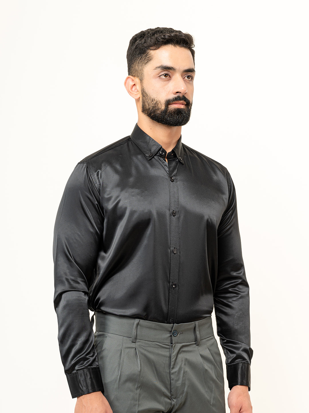 Black Full Sleeves Crepe Shirt