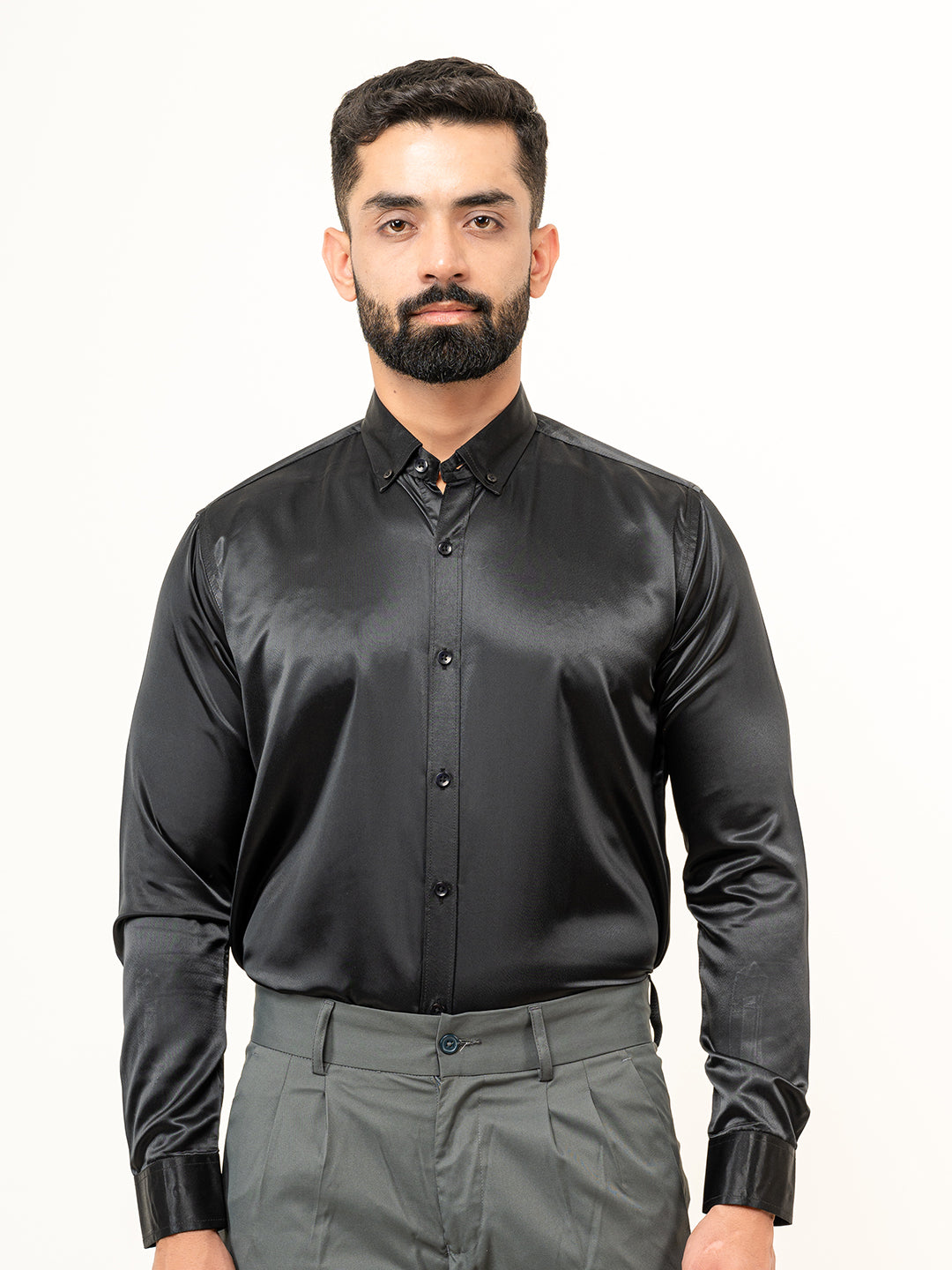 Black Full Sleeves Crepe Shirt