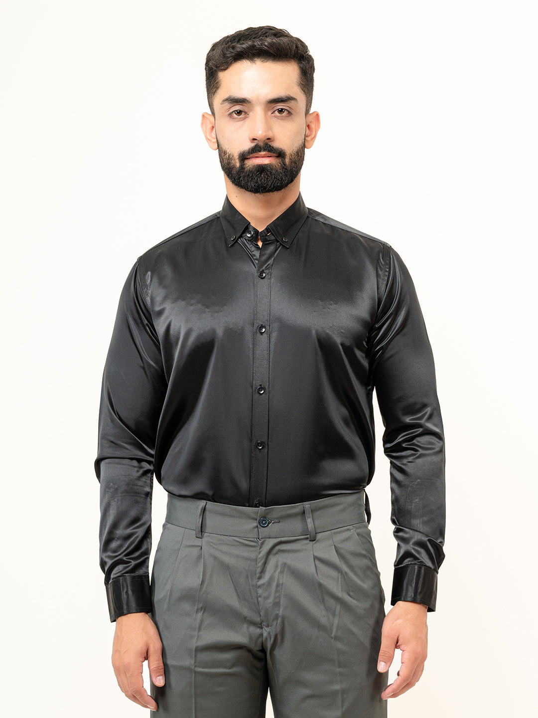 Black Full Sleeves Crepe Shirt