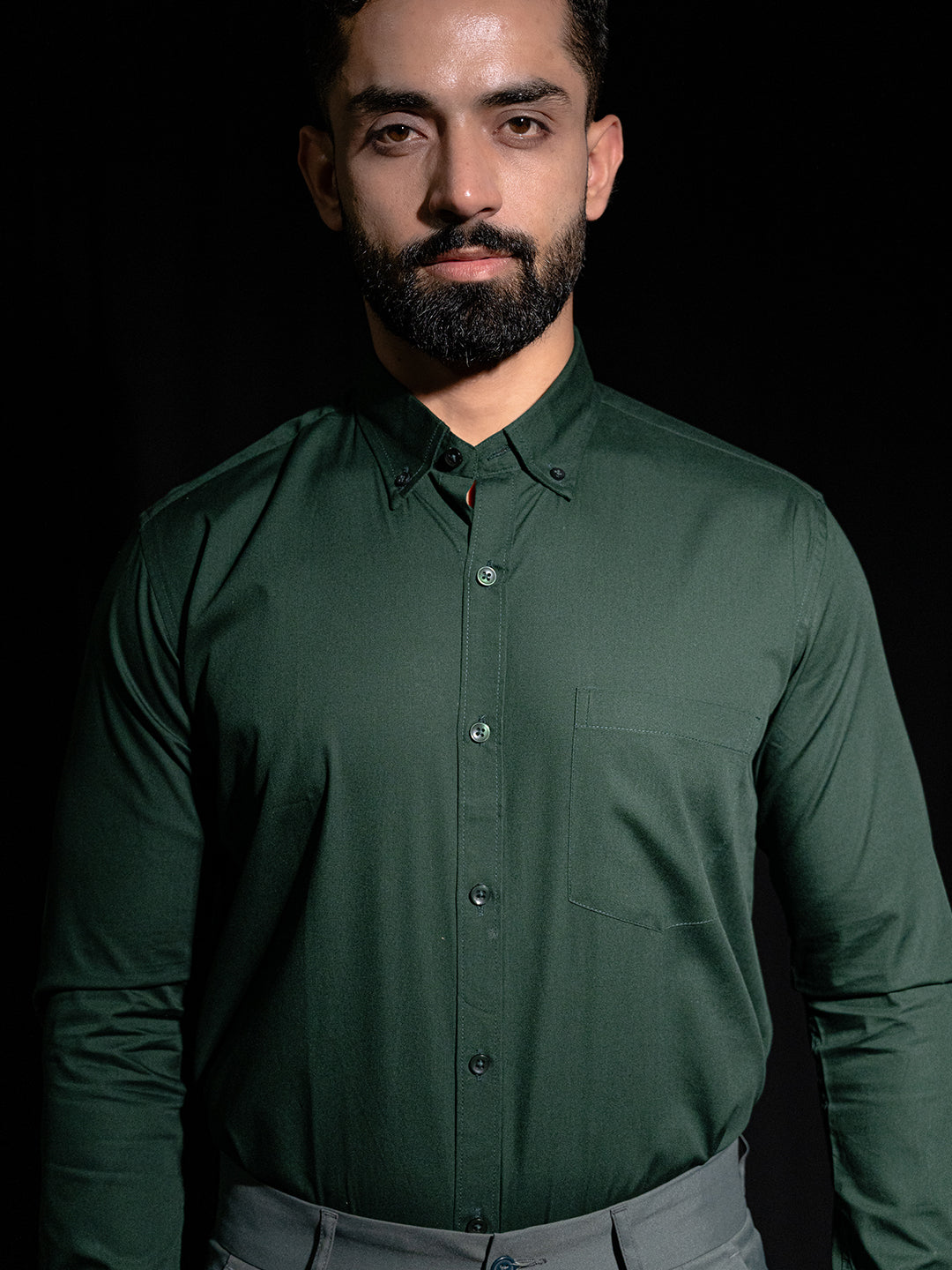 Dark Green Full Sleeves Cotton Shirt