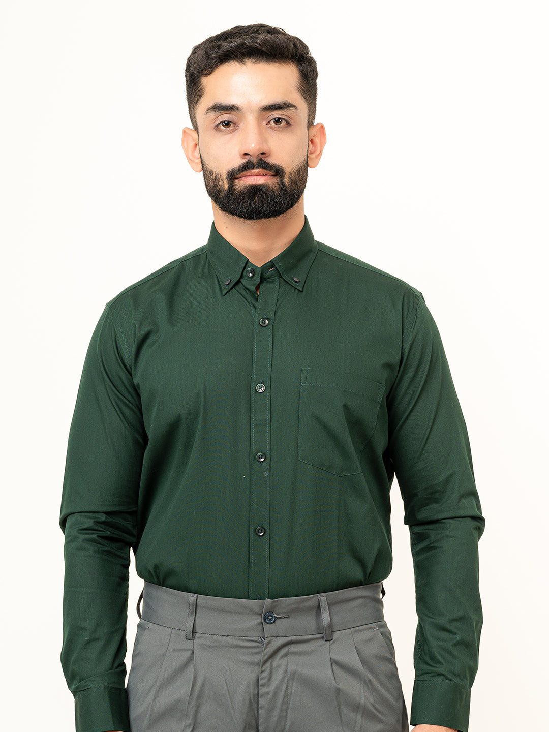 Dark Green Full Sleeves Cotton Shirt