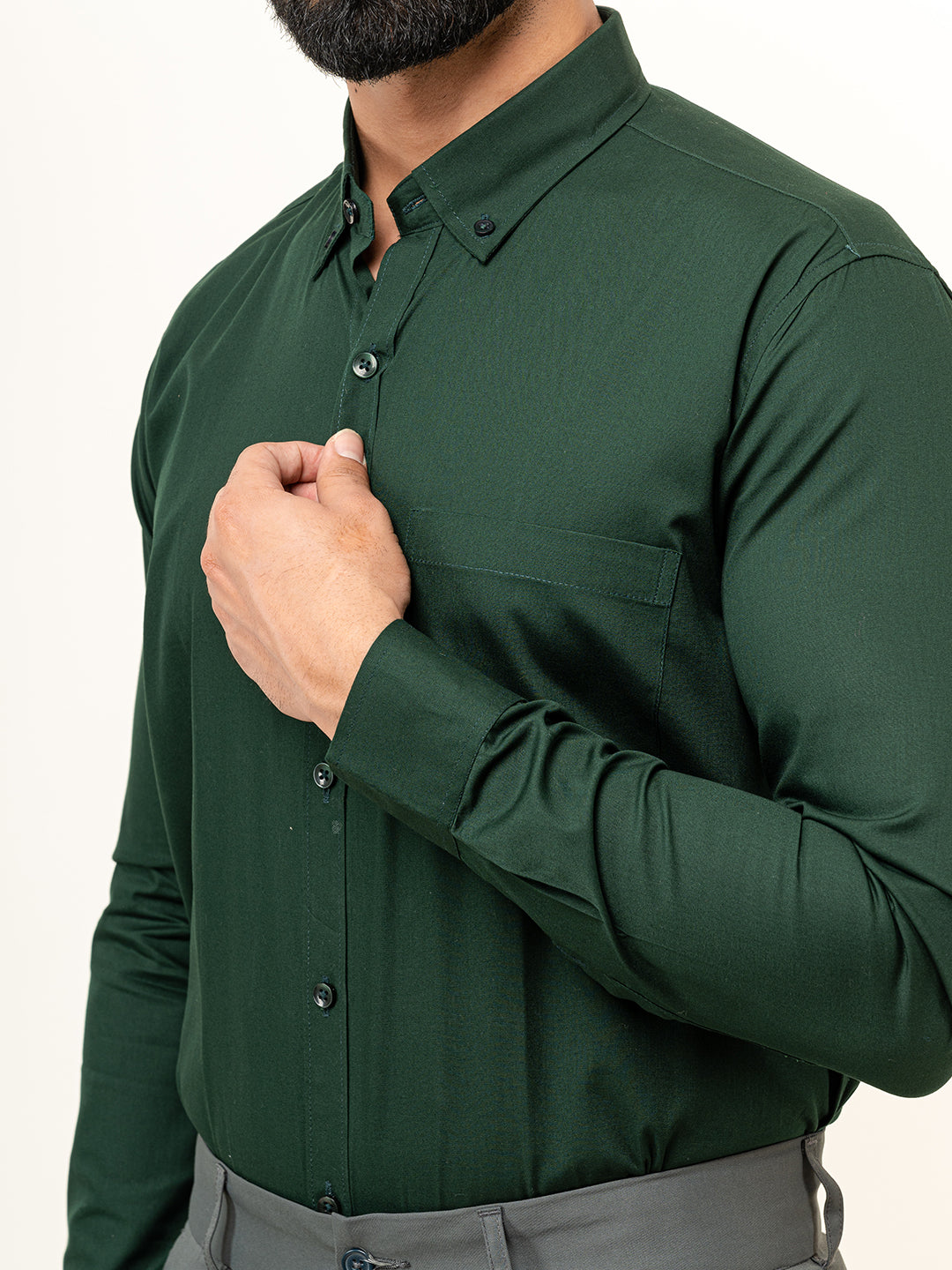 Dark Green Full Sleeves Cotton Shirt