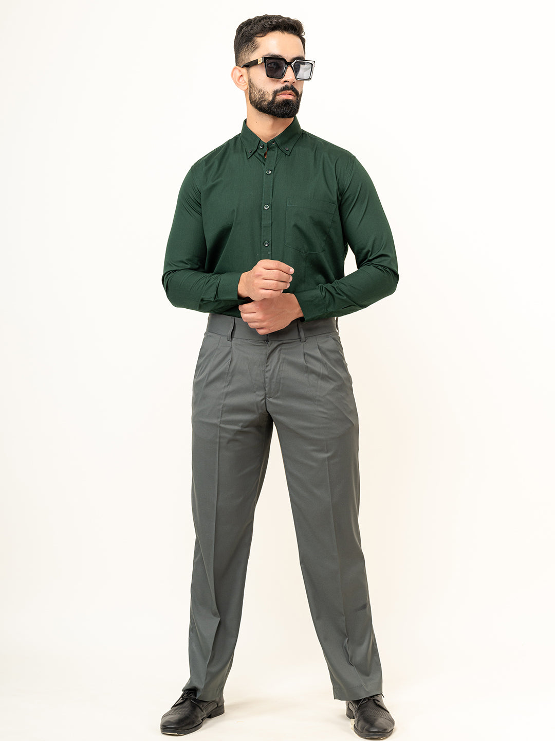 Dark Green Full Sleeves Cotton Shirt